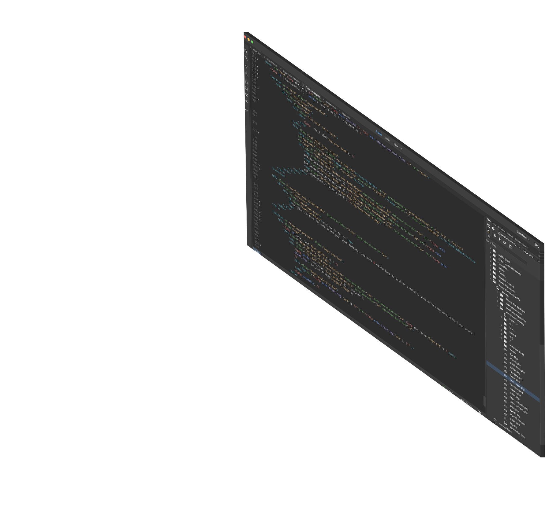 Screen with website code